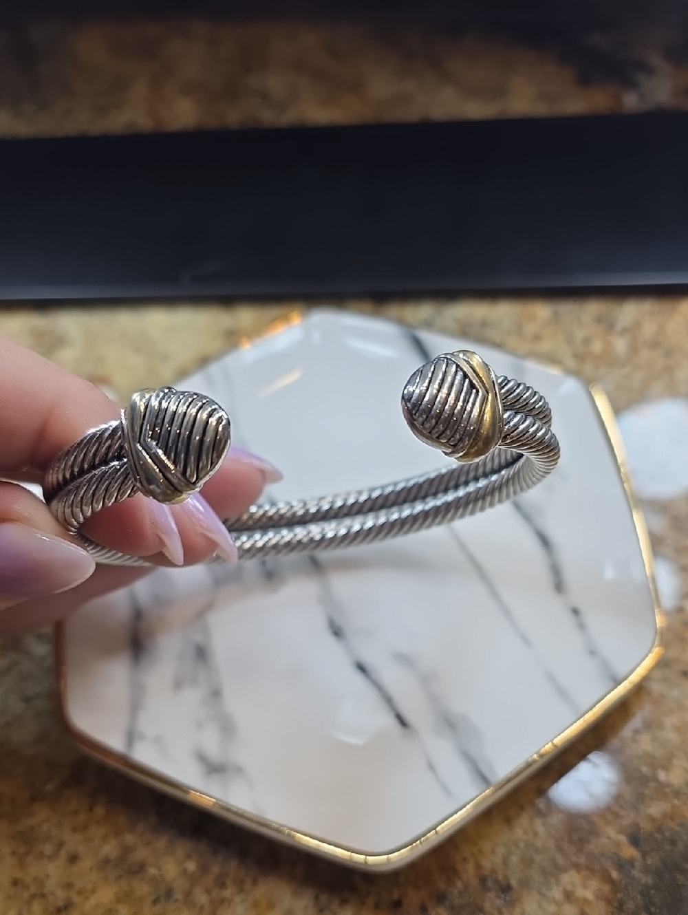 Two-Tone Silver and Gold Cable Cuff Bracelet